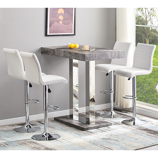 Caprice Concrete Effect Bar Table 4 Ripple White Stools