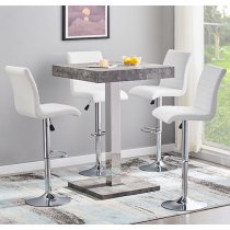 Topaz Concrete Effect Bar Table With 4 Ripple White Stools