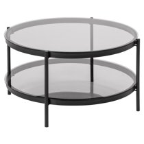 Baryon Smoked Glass Coffee Table Round With Black Metal Frame