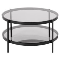 Baryon Smoked Glass Coffee Table Round With Black Metal Frame