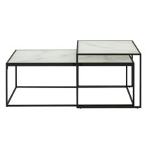 Bemid White Marble Glass Set Of 2 Coffee Table With Black Frame