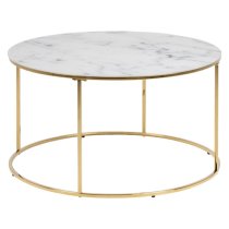 Bemid White Marble Effect Glass Coffee Table With Gold Frame