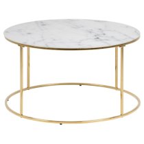 Bemid White Marble Effect Glass Coffee Table With Gold Frame