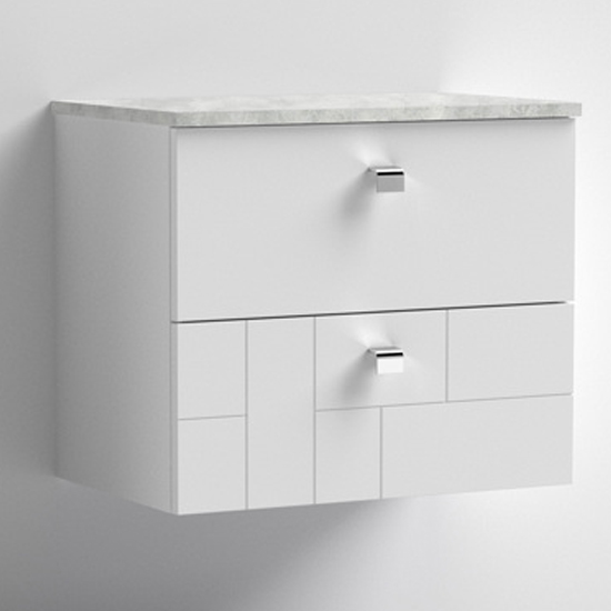 Bloke 60cm Wall Hung Vanity With Grey Worktop In Satin White