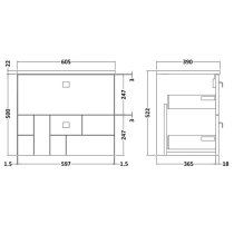 Bloke 60cm Wall Hung Vanity With Grey Worktop In Satin White