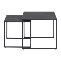 Ibiza Wooden Nest Of 2 Tables In Black Marble Effect