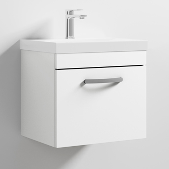 Athenia 50cm 1 Drawer Wall Vanity With Basin 3 In Gloss White