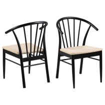 Cassan Matt Black Wooden Dining Chairs In Pair