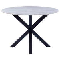 Hyeres Marble Dining Table Round In White With Matt Black Legs