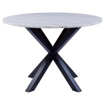 Hyeres Marble Dining Table Round In White With Matt Black Legs