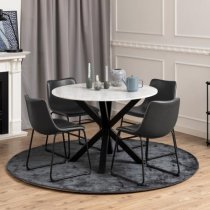 Hyeres Marble Dining Table Round In White With Matt Black Legs