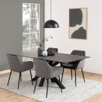 Hyeres Ceramic Dining Table In Black With Matt Black Legs