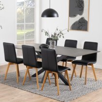 Hyeres Ceramic Dining Table In Black With Matt Black Legs