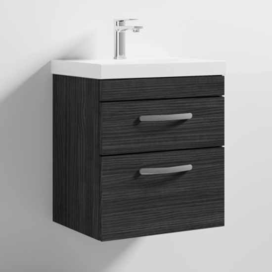 Athenia 50cm 2 Drawers Wall Vanity With Basin 3 In Black