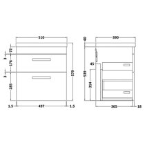 Athenia 50cm 2 Drawers Wall Vanity With Basin 1 In Gloss Grey