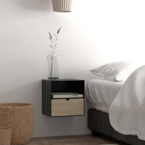 Jicama Wall Hung Metal Bedside Cabinet In Black And Bamboo