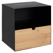 Jicama Wall Hung Metal Bedside Cabinet In Black And Bamboo