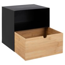 Jicama Wall Hung Metal Bedside Cabinet In Black And Bamboo