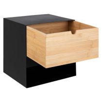 Jicama Wall Hung Metal Bedside Cabinet In Black And Bamboo