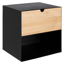 Jicama Wall Hung Metal Bedside Cabinet In Black And Bamboo