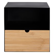 Jicama Wall Hung Metal Bedside Cabinet In Black And Bamboo