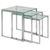 Kennesaw Clear Glass Nest Of 3 Tables With Chrome Frame