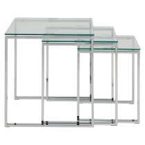 Kennesaw Clear Glass Nest Of 3 Tables With Chrome Frame