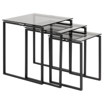 Kennesaw Smoked Glass Nest Of 3 Tables With Matt Black Frame