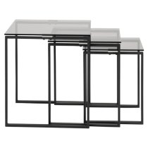 Kennesaw Smoked Glass Nest Of 3 Tables With Matt Black Frame