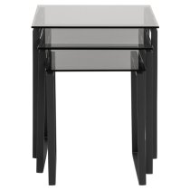 Kennesaw Smoked Glass Nest Of 3 Tables With Matt Black Frame