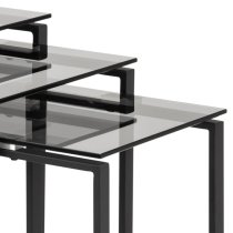 Kennesaw Smoked Glass Nest Of 3 Tables With Matt Black Frame