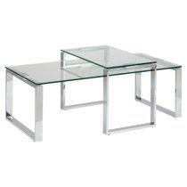 Kennesaw Clear Glass Set Of 2 Coffee Tables With Chrome Frame