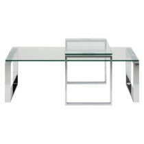 Kennesaw Clear Glass Set Of 2 Coffee Tables With Chrome Frame