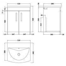 Athenia 50cm 2 Doors Wall Vanity With Basin 4 In Black