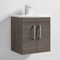 Athenia 50cm 2 Doors Wall Vanity With Basin 4 In Brown Grey