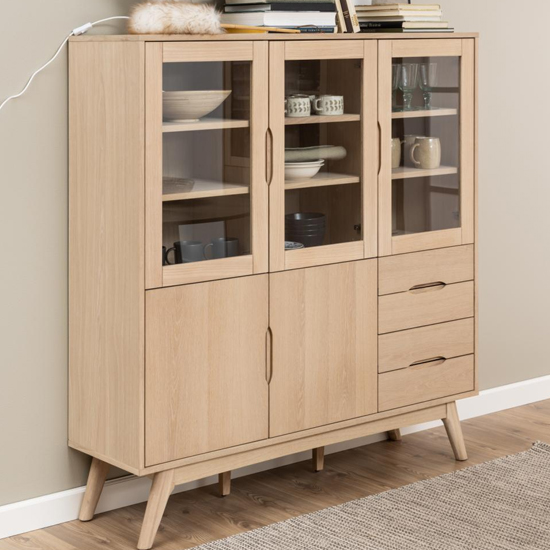 Marta Wooden Display Cabinet With 5 Doors In Oak White