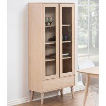 Nephi Wooden Display Cabinet With 2 Doors 1 Drawer In White Oak