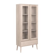 Nephi Wooden Display Cabinet With 2 Doors 1 Drawer In White Oak