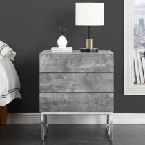 Strada Bedside Cabinet With 3 Drawers In Concrete Effect