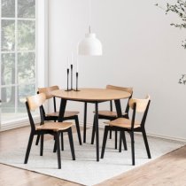 Reims Wooden Dining Table Round In Oak With Black Legs