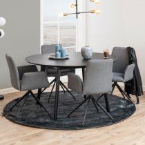 Reims Wooden Dining Table Round Large In Matt Black