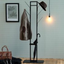 Vicksburg Metal Coat Rack With Umbrella Stand In Black