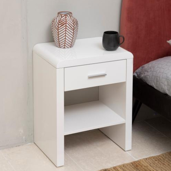 Sellersville High Gloss Bedside Cabinet With 1 Drawer In White