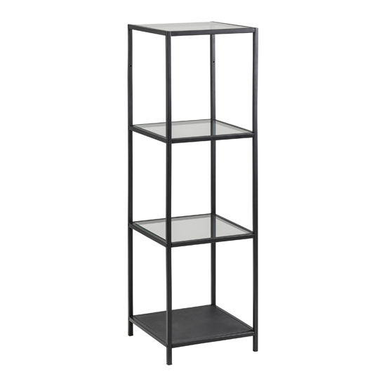 Salvo Bookcase 3 Clear Glass Shelves With Black Metal Frame