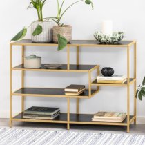 Salvo Wooden Bookcase 4 Shelves In Ash Black With Gold Frame