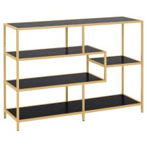 Salvo Wooden Bookcase 4 Shelves In Ash Black With Gold Frame