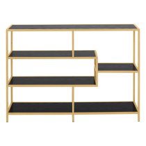 Salvo Wooden Bookcase 4 Shelves In Ash Black With Gold Frame