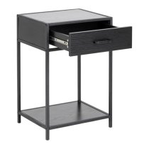 Salvo Wooden Bedside Table With 1 Drawer In Ash Black