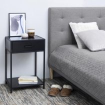 Salvo Wooden Bedside Table With 1 Drawer In Ash Black