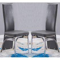 Romeo Grey Faux Leather Dining Chairs With Chrome Legs In Pair